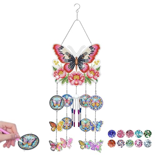 Schmetterling Diamond Art Wind Chimes,Diamond Painting Hanging Ornaments, Diamond Painting Pendant,Doppelseitige Schmetterling Hängende Ornament für Erwachsene Kinder Home Garten Decoration von SHANFAA