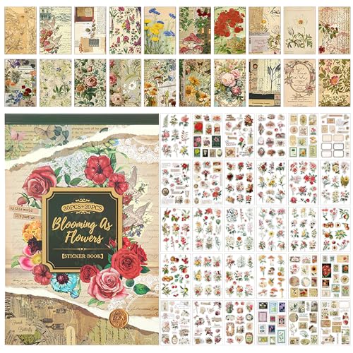 Vintage Blume Scrapbook Aufkleber, 400PCS Vorgeschnittene Washi Aufkleber 20PCS Scrapbook Papier, Blume Aufkleber für Journaling Notebook Wasserflasche Album, Telefon Fall, Laptop Vintage Blume Scrapbook Aufkleber, 400PCS Vorgeschnittene Washi Aufkleber 20PCS Scrapbook Papier, Blume Aufkleber für Journaling Notebook Wasserflasche Album, Telefon Fall, Laptop von SHANFAA