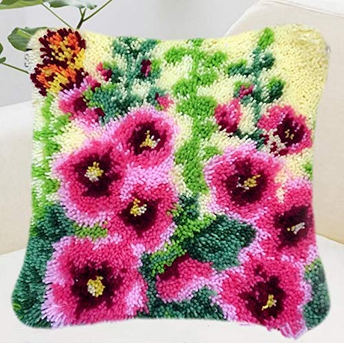 3D-Kissen Knüpfhaken Stickset DIY Kissen Materialien Paket Häkeln Teppich Garn Kissen Stickerei Set für Anfänger Stickerei Kit Kissenbezug Kissen Blume A von SHANGHh