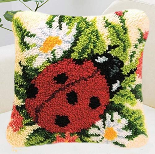 SHANGHh 3D-Kissen-Knüpfhaken-Stickset, DIY-Kissenmaterialien, Häkelteppich, Garnkissen, Stickset für Anfänger, Kissenbezug, Kissen (Ladybug) von SHANGHh