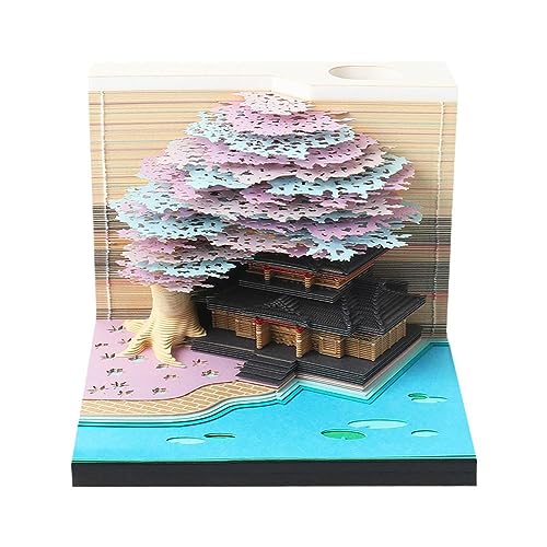 Omoshiroi Block 3D Notizblock 2024 Kalender 3D Baumhaus Memo Pad Niedlicher Block 3D Weihnachten Notizen Jahre Haftnotizen Geschenk Neu von SHANGYU