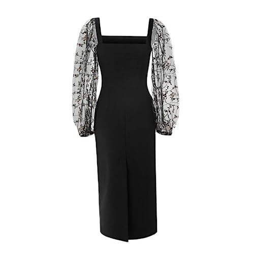 SHANHE Neues Damen-Midi-Bodycon-Kleid mit Stickerei, Netzstoff, durchsichtig, langärmelig, quadratischer Ausschnitt, Cocktailkleid, Party, Club, schmale Kleider, Schwarz, M SHANHE Neues Damen-Midi-Bodycon-Kleid mit Stickerei, Netzstoff, durchsichtig, langärmelig, quadratischer Ausschnitt, Cocktailkleid, Party, Club, schmale Kleider, Schwarz, M von SHANHE