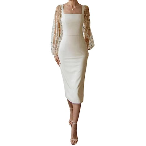 SHANHE Neues Damen-Midi-Bodycon-Kleid mit Stickerei, Netzstoff, durchsichtig, langärmelig, quadratischer Ausschnitt, Cocktailkleid, Party, Club, schmale Kleider, Weiß, M SHANHE Neues Damen-Midi-Bodycon-Kleid mit Stickerei, Netzstoff, durchsichtig, langärmelig, quadratischer Ausschnitt, Cocktailkleid, Party, Club, schmale Kleider, Weiß, M von SHANHE