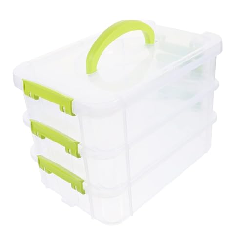 SHANHENGYUN 3-stöckige transparente Aufbewahrungsbox mit Griff – stapelbarer Organizer für Büro, Näh- und Bastelbedarf (26 x 19 x 17,7 cm) von SHANHENGYUN