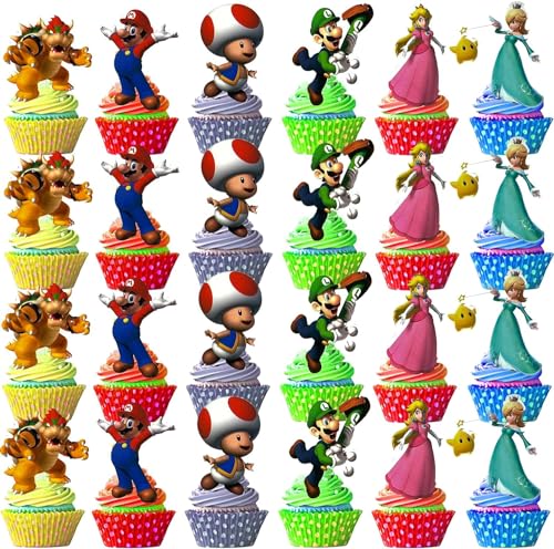 Cartoon Cake Topper, 48pcs Cupcake Topper Geburtstag Kinder, Topper für Torte Kinder, Cake Topper, Kuchendekoration für Geburtstagsfeiern und Cartoon-Themenpartys für Kinder（A） von SHANKAM