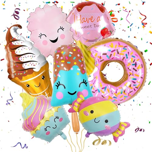 Donut Folienballon, 7pcs Eiscreme Party Deko, Eiscreme Ballons, Folienballon Candy, Ice Cream Balloon, Geeignet für Geburtstagsballons zum Thema Eiscreme für Jungen und Mädchen von SHANKAM