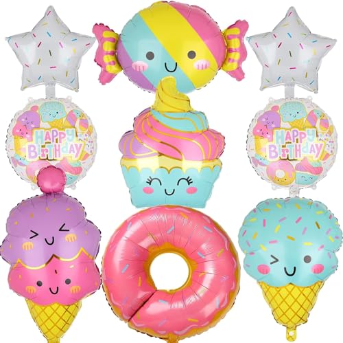 Donut Folienballon, 9pcs Eiscreme Party Deko, Eiscreme Ballons, Folienballon Candy, Ice Cream Balloon, Geeignet für Geburtstagsballons zum Thema Eiscreme für Jungen und Mädchen von SHANKAM