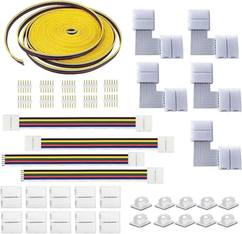 12 mm 6-poliger 5050 RGB-LED-Streifen-Anschlusskit, inklusive 5 m Verlängerungsdraht, lötfreie Jumper, 90-Grad-Stecker, perfektes Set für 5050 Seilstreifen DIY (6-poliges Set) von SHAOYAYAZHANG