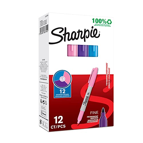 SHARPIE 94327 Packung mit 12 Markern Fine, 1,0 mm, mehrfarbig, Violett/Rosa/Hellblau von SHARPIE