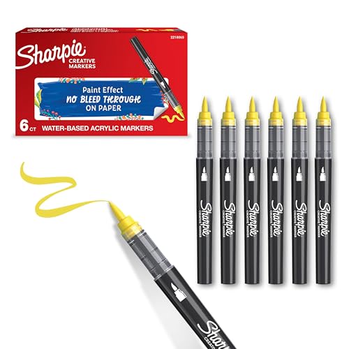 Sharpie Creative Marker Acryl-Farbstifte | Wasserbasierte Farbmarker mit Pinselspitze | Schulsachen | Gelb | 6 Stück Sharpie Creative Marker Acryl-Farbstifte | Wasserbasierte Farbmarker mit Pinselspitze | Schulsachen | Gelb | 6 Stück von PARKER