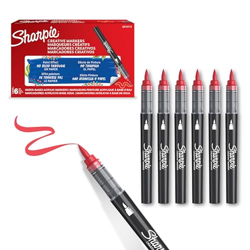 Sharpie Creative Marker Acryl-Farbstifte | Wasserbasierte Farbmarker mit Pinselspitze | Schulsachen | Rot | 6 Stück Sharpie Creative Marker Acryl-Farbstifte | Wasserbasierte Farbmarker mit Pinselspitze | Schulsachen | Rot | 6 Stück von PARKER