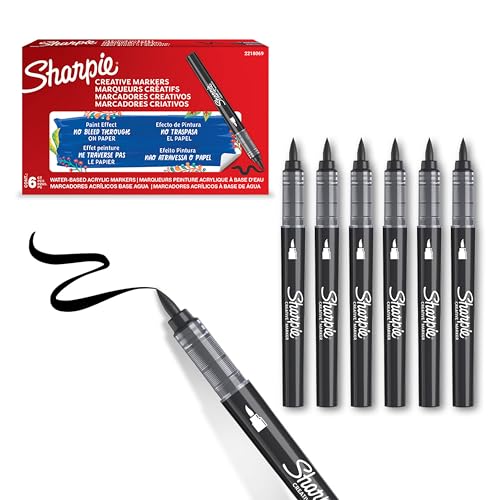 Sharpie Creative Marker Acryl-Farbstifte | Wasserbasierte Farbmarker mit Pinselspitze | Schulsachen | Schwarz | 6 Stück Sharpie Creative Marker Acryl-Farbstifte | Wasserbasierte Farbmarker mit Pinselspitze | Schulsachen | Schwarz | 6 Stück von PARKER