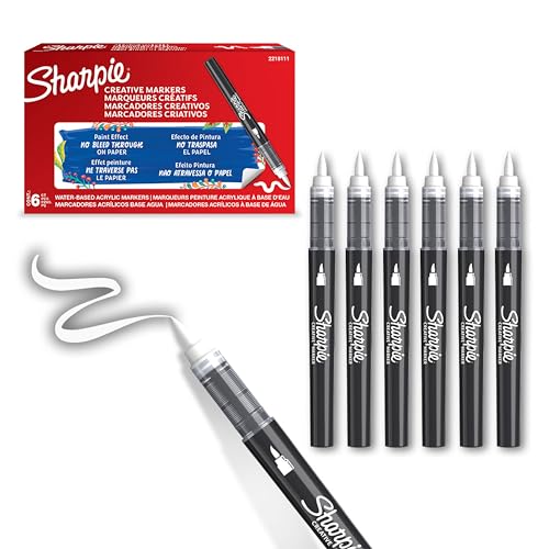 Sharpie Creative Marker Acryl-Farbstifte | Wasserbasierte Farbmarker mit Pinselspitze | Schulsachen | Weiß | 6 Stück von PARKER
