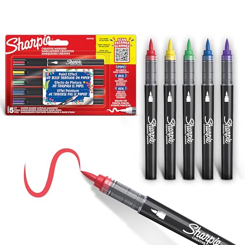 SHARPIE Creative Marker Acryl-Farbstifte | Wasserbasierte Farbmarker mit Pinselspitze | Tinte durchdringt Papier nicht und schreibt auf den meisten Oberflächen | 5 Stück von SHARPIE
