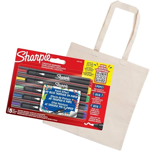 SHARPIE Creative Marker Acryl-Farbstifte | Wasserbasierte Farbmarker mit Rundspitze | Schulsachen | 5 Stück + Baumwolltasche SHARPIE Creative Marker Acryl-Farbstifte | Wasserbasierte Farbmarker mit Rundspitze | Schulsachen | 5 Stück + Baumwolltasche von SHARPIE