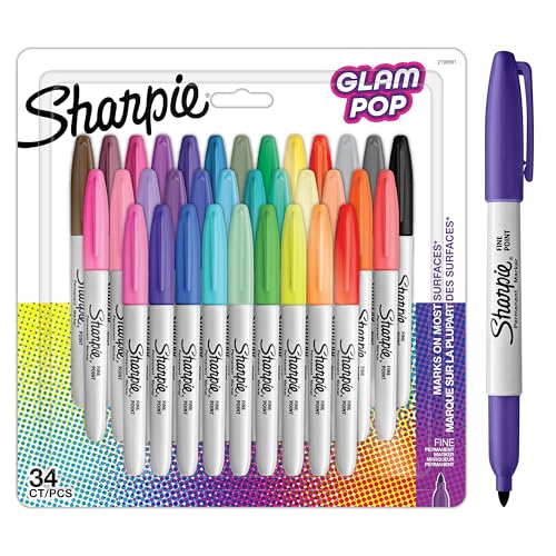 SHARPIE Glam Pop-Permanentmarker | feine Spitze für klare Details | 34 Markierstifte von SHARPIE