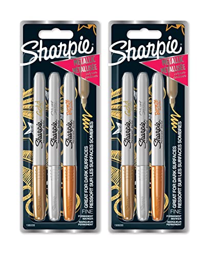 SHARPIE Metallic Permanentmarker, feine Spitze, 6 Stück, Metallic-Farben, Gold, Silber, Bronze (sortiert) von Sharpie