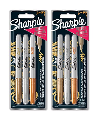 SHARPIE Metallic Permanentmarker, feine Spitze, 6 Stück, Metallic-Farben, Gold, Silber, Bronze (sortiert) von SHARPIE