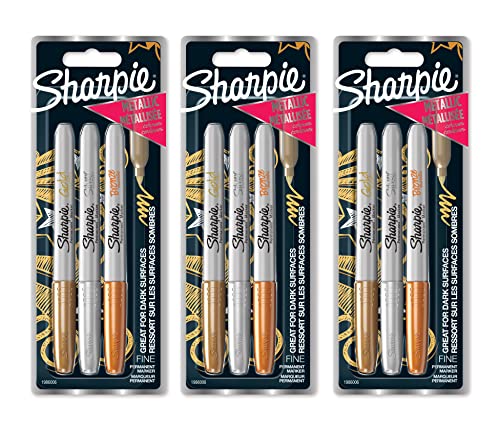SHARPIE Metallic Permanentmarker, feine Spitze, Metallic-Farben, Gold, Silber, Bronze (sortiert, 1 Stück (9er-Pack)) von Sharpie