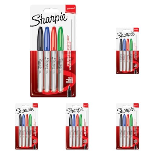 SHARPIE Permanent Marker | Marker Stifte mit feiner Spitze | gemischte Farben | 4 Stück (Packung mit 5) von SHARPIE