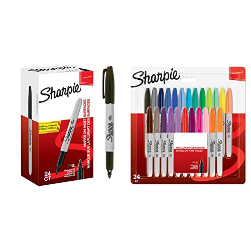 SHARPIE Permanent Marker | Marker Stifte mit feiner Spitze | schwarz | 24 Stück Market Set & Permanent Marker | Marker Stifte mit feiner Spitze | gemischte Farben | 24 Stück Market Set von SHARPIE