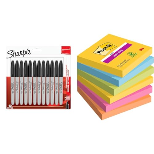 SHARPIE Permanent Marker | Marker Stifte mit feiner Spitze & Post-it Super Sticky Notes Carnival Collection, Packung mit 6 Blöcken SHARPIE Permanent Marker | Marker Stifte mit feiner Spitze & Post-it Super Sticky Notes Carnival Collection, Packung mit 6 Blöcken von SHARPIE
