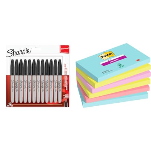 SHARPIE Permanent Marker | Marker Stifte mit feiner Spitze & Post-it Super Sticky Notes Cosmic Collection, Packung mit 6 Blöcken SHARPIE Permanent Marker | Marker Stifte mit feiner Spitze & Post-it Super Sticky Notes Cosmic Collection, Packung mit 6 Blöcken von SHARPIE