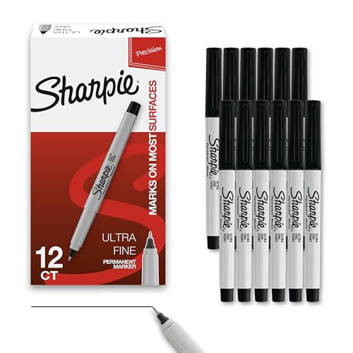 SHARPIE Permanentmarker, ultrafeine Spitze, schnell trocknend und lichtbeständig, Künstlermarker für Holz, Kunststoffpapier, Metall und mehr, Zeichnen, Färben und Postermarker, schwarz, 12 Stück von SHARPIE