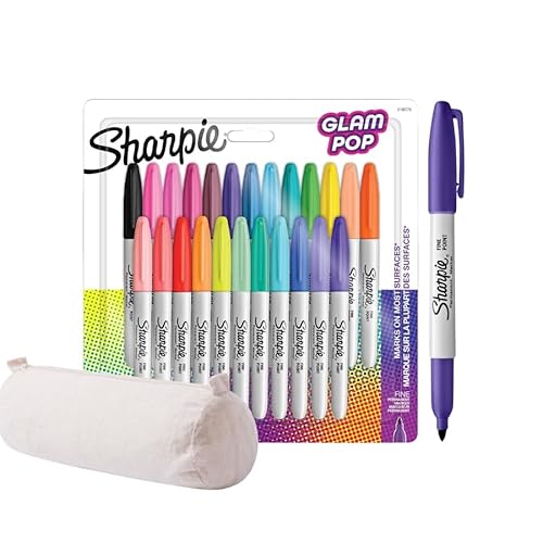 Sharpie Glam Pop Permanentmarker | Feiner Punkt für mutige Details | Verschiedene lebendige Farben | 24 Markierungsstifte + Baumwolletui Sharpie Glam Pop Permanentmarker | Feiner Punkt für mutige Details | Verschiedene lebendige Farben | 24 Markierungsstifte + Baumwolletui von SHARPIE