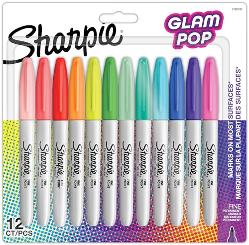 Sharpie Glam Pop-Permanentmarker | feine Spitze für klare Details | gemischte Farben | 12 Markierstifte von SHARPIE