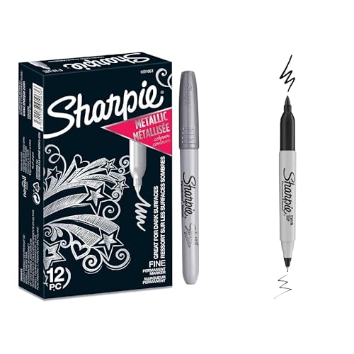 Sharpie Metallic Permanentmarker, Silber, feine Spitze, 12 Stück + 1 Doppelspitze, Schwarz von SHARPIE