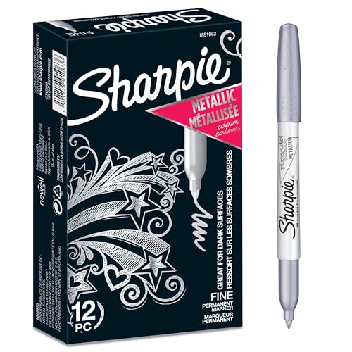 SHARPIE Metallic-Permanentmarker, Marker Stifte mit feiner Spitze, Silber Tinte,12er-Stück von SHARPIE