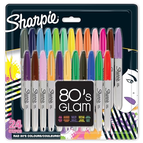 Sharpie Permanent Marker | Marker Stifte mit feiner Spitze | 80s Glam Farben | 24 Stück Market Set von SHARPIE