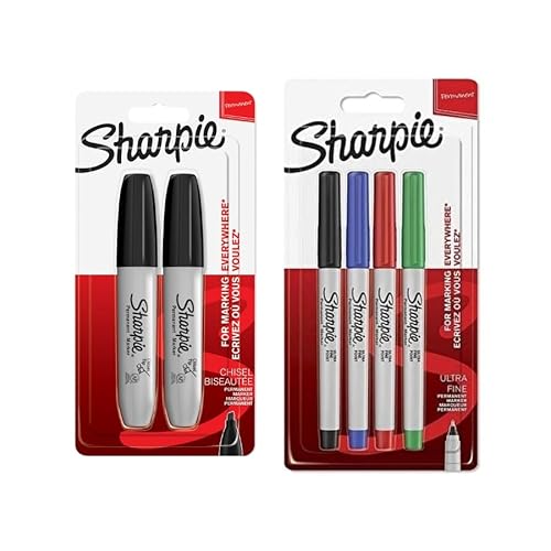 Sharpie Permanentmarker, Keilspitze, schwarz, ultrafeine Spitze, verschiedene klassische Farben, 2 Stück, 4 Stück von SHARPIE