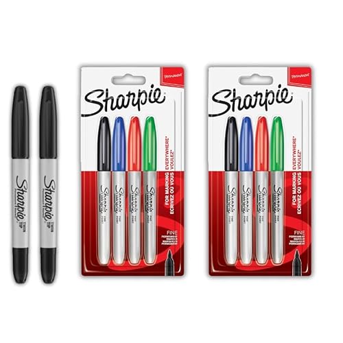 Sharpie Permanentmarker, feine Spitze, verschiedene Standardfarben, 4 Stück (2 Stück) + Doppelspitze, Schwarz, 2 Stück von SHARPIE