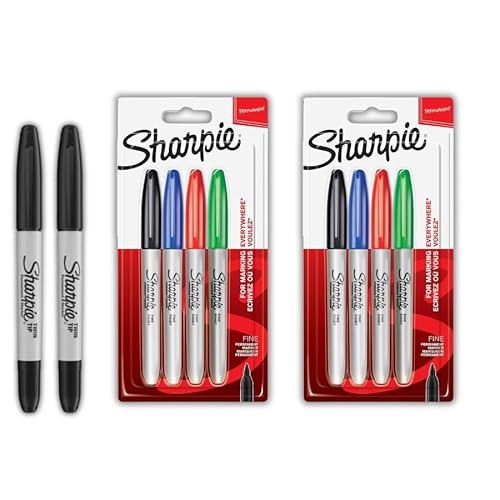 Sharpie Permanentmarker, feine Spitze, verschiedene Standardfarben, 4 Stück (2 Stück) + Doppelspitze, Schwarz, 2 Stück von SHARPIE