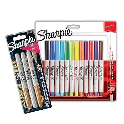Sharpie Permanentmarker, metallische Permanentmarkerstifte mit ultrafeiner Spitze, feine Spitze, 12 + 3 Stück Sharpie Permanentmarker, metallische Permanentmarkerstifte mit ultrafeiner Spitze, feine Spitze, 12 + 3 Stück von SHARPIE