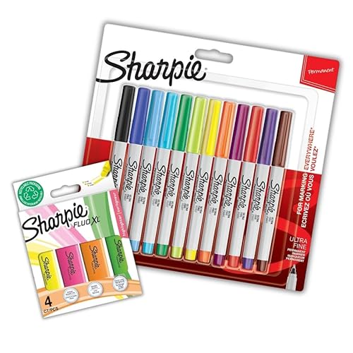 Sharpie Permanentmarker, ultrafeine Spitze für präzise Markierungen, Keilspitze, Textmarker, 12 Marker + 4 Textmarker Sharpie Permanentmarker, ultrafeine Spitze für präzise Markierungen, Keilspitze, Textmarker, 12 Marker + 4 Textmarker von SHARPIE