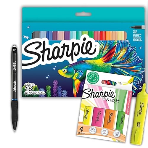 Sharpie Permanentmarker-Set, limitierte Auflage, Farbsortiment, feine Spitze, 18 Markerstifte, Fluo XL Textmarker BL4, 1 S Gel-Tinte, blaue Tinte, Schulanfangsset Sharpie Permanentmarker-Set, limitierte Auflage, Farbsortiment, feine Spitze, 18 Markerstifte, Fluo XL Textmarker BL4, 1 S Gel-Tinte, blaue Tinte, Schulanfangsset von Sharpie