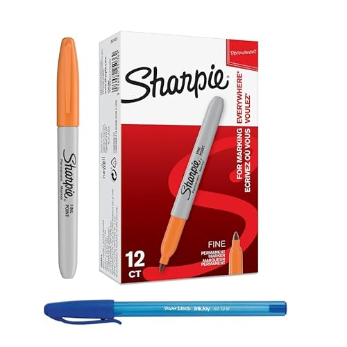 Sharpie Permanentmarker |kein Verschmieren, schnell trocknend| Box mit 12 hochwertigen orangefarbenen Markern + Paper Mate Pen Gift von Sharpie