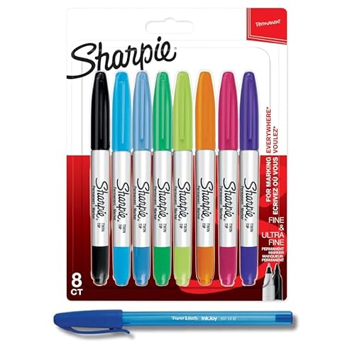 Sharpie Permanentmarker mit Doppelspitze, feine und ultrafeine Spitze, 8 Marker + PaperMate Stift Sharpie Permanentmarker mit Doppelspitze, feine und ultrafeine Spitze, 8 Marker + PaperMate Stift von Sharpie