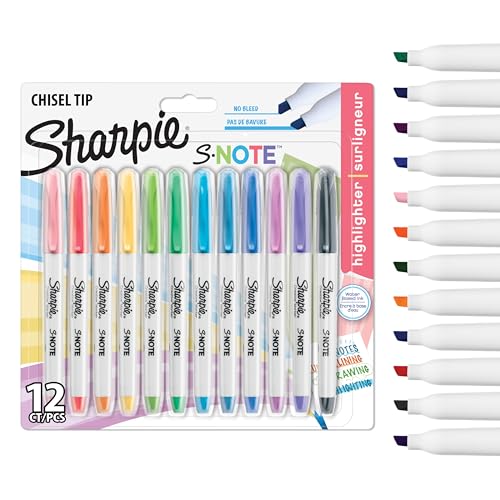 Sharpie S-Note Textmarker & Kreative Markerstifte | Schreiben, Malen, Markieren & Mehr | geschmischte Pastellfarben | 2-in-1 Keilspitze (Breit & Fein) | 12 Stück Highlighter von SHARPIE