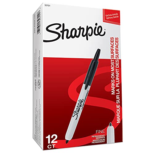 Sharpie Permanentmarker mit einziehbarer Spitze | fein | schwarz | 12 Stück von SHARPIE