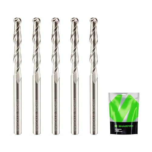 SHARPRO CNC-Fräser-Bits, 1/8-Zoll-Kugelnase, 1/8-Zoll-Schaft, Hartmetall-Kugelnasen-Oberfräser, Schaftfräser für Holz, Aluminium, Gravur, 5 Stück von SHARPRO