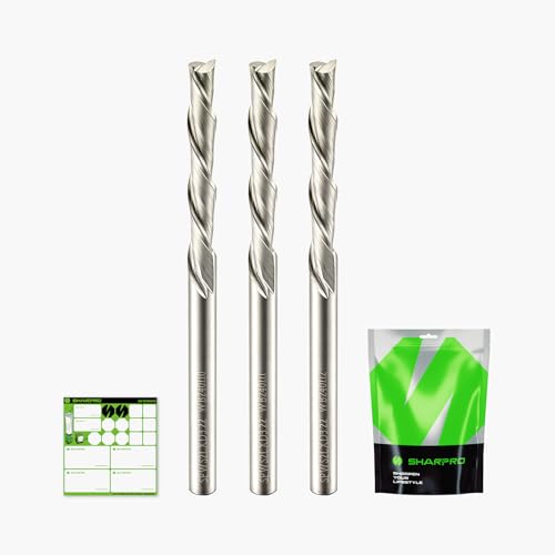 SHARPRO Downcut Spiralfräser Bit 1/8 Zoll Schaft 1/8 Zoll Schneiddurchmesser Vollhartmetall Down Cut CNC Bit Ideal für Holzschneiden, Schlitzschlitz, Gravieren, Schnitzen von SHARPRO