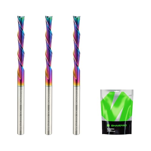 SHARPRO Downcut Spiralfräser Bit 1/8 Zoll Schaft 1/8 Zoll Schneiddurchmesser Vollhartmetall Down Cut CNC Bit mit glatter Quark-Beschichtung, ideal für Holz- und Metallschneiden, Gravieren (3PCS) von SHARPRO