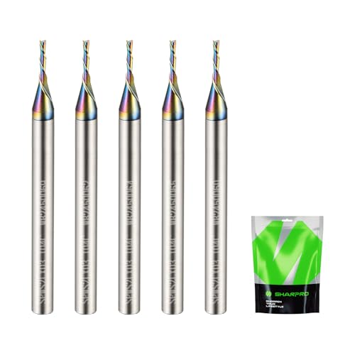 SHARPRO Downcut Spiralfräser-Bits 1/8-Zoll-Schaft 1 mm Schnittdurchmesser Vollhartmetall Down-CNC-Bits mit glatter Quark-Beschichtung, ideal für Holz- und Metallschneiden, Gravieren (5 Stück) von SHARPRO