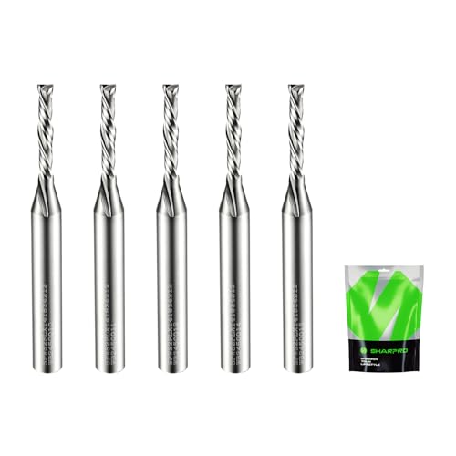 SHARPRO Extra langer Kompressions-CNC-Fräser-Bit, 1/4-Zoll-Schaft und 1/8-Zoll-Schnittdurchmesser, 3/4-Zoll-CL 2-1/2-Zoll-OVL, Vollhartmetall-Up&Down-CNC-Bits für Holzschneiden von SHARPRO
