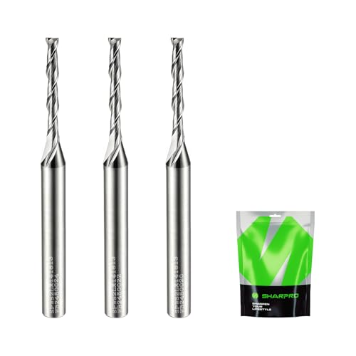 SHARPRO Extra langer spiralförmiger Upcut-Router-Bit, 1/4-Zoll-Schaft, 1/8-Zoll-Schnittdurchmesser. 2,5 cm CL. 7,6 cm OVL. Vollhartmetall-Upcut-CNC-Frässtift für Holzschneiden, Gravieren und SHARPRO Extra langer spiralförmiger Upcut-Router-Bit, 1/4-Zoll-Schaft, 1/8-Zoll-Schnittdurchmesser. 2,5 cm CL. 7,6 cm OVL. Vollhartmetall-Upcut-CNC-Frässtift für Holzschneiden, Gravieren und von SHARPRO