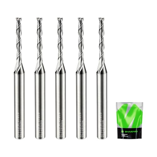 SHARPRO Extra langer spiralförmiger Upcut-Router-Bit, 1/4-Zoll-Schaft, 1/8-Zoll-Schnittdurchmesser. 2,5 cm CL. 7,6 cm OVL. Vollhartmetall-Upcut-CNC-Frässtift für Holzschneiden, Gravieren und von SHARPRO